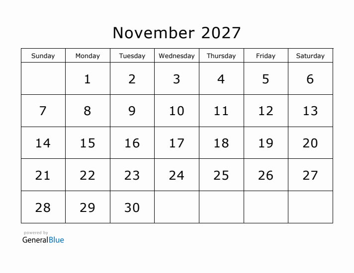 November 2027 Monthly Calendar PDF Word Excel November 2027 Monthly Calendar PDF Word Excel