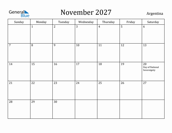 November 2027 Calendar Argentina