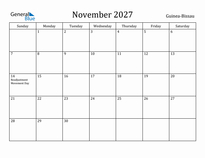 November 2027 Calendar Guinea-Bissau