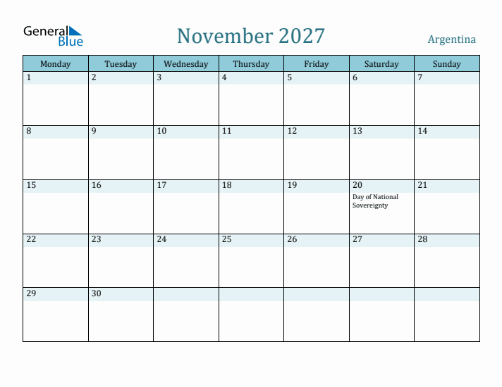 November 2027 Calendar with Holidays