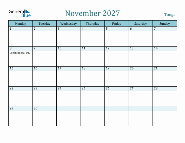 November 2027 Calendar with Holidays