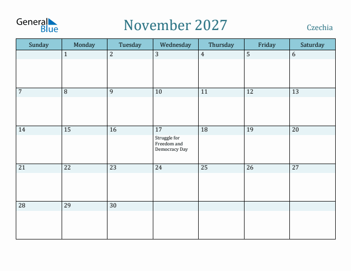 November 2027 Calendar with Holidays