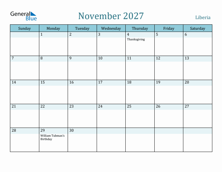 November 2027 Calendar with Holidays