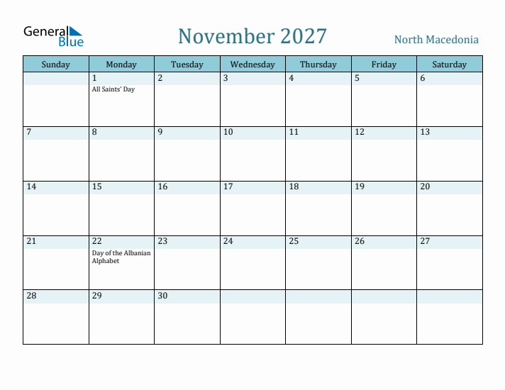 November 2027 Calendar with Holidays
