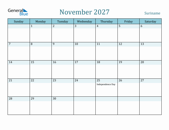 November 2027 Calendar with Holidays