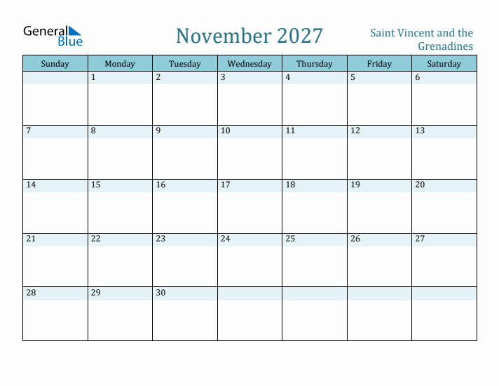 November 2027 Calendar with Holidays