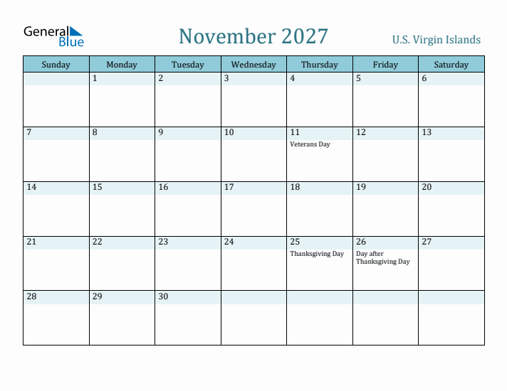 November 2027 Calendar with Holidays