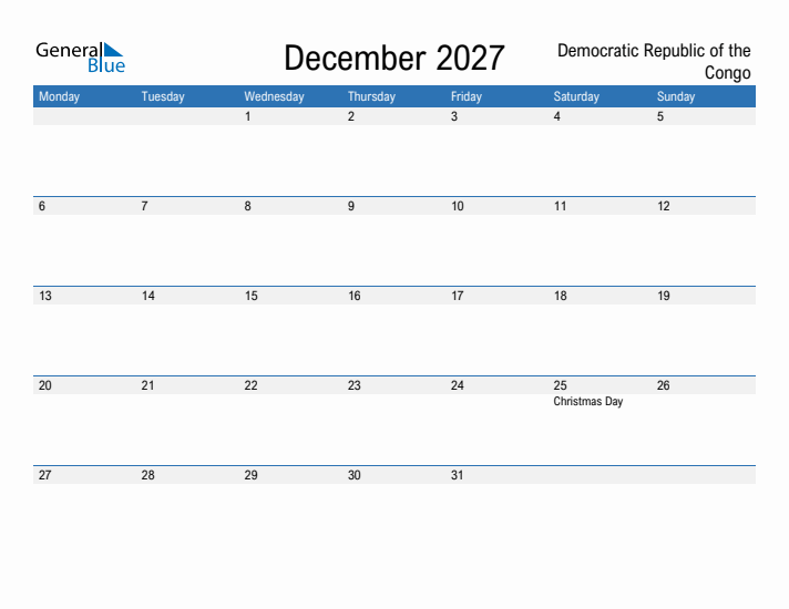 Fillable December 2027 Calendar