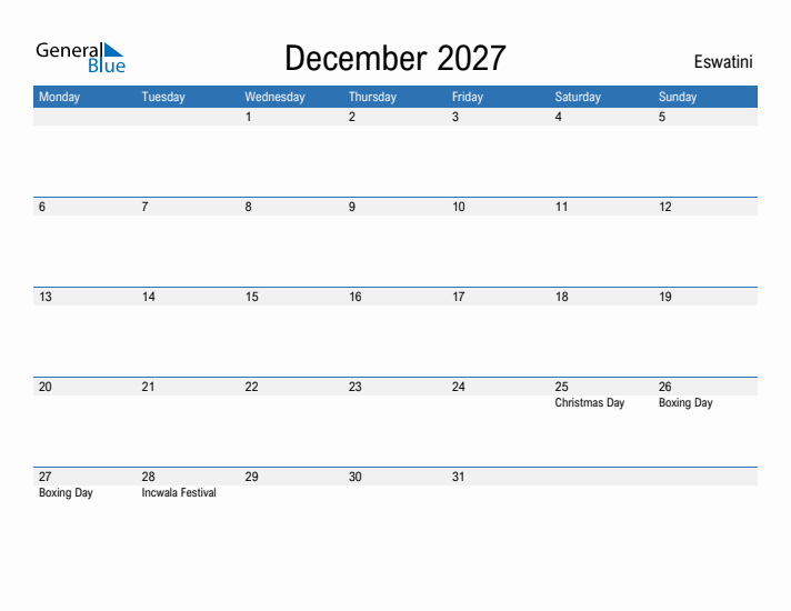 Fillable December 2027 Calendar