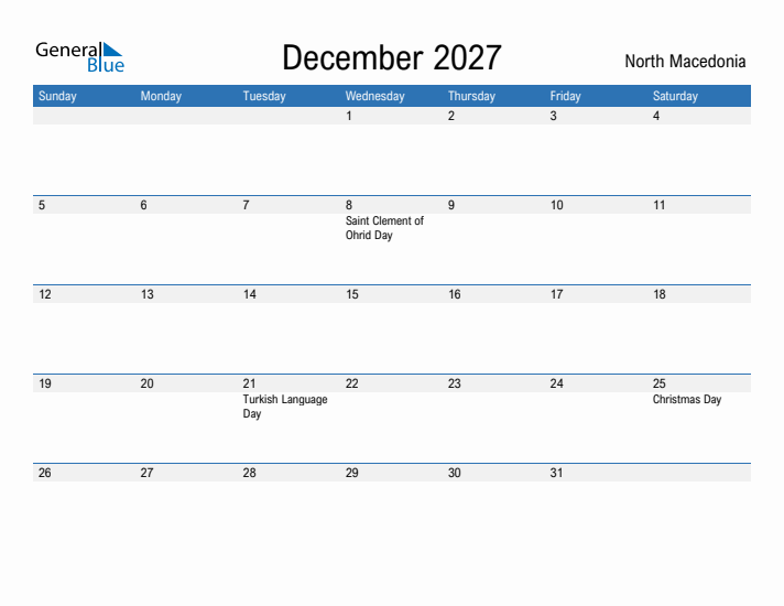Fillable December 2027 Calendar