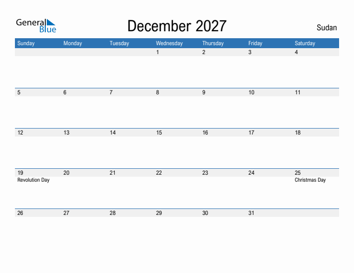 Fillable December 2027 Calendar