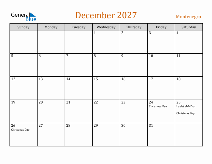 December 2027 Holiday Calendar with Sunday Start