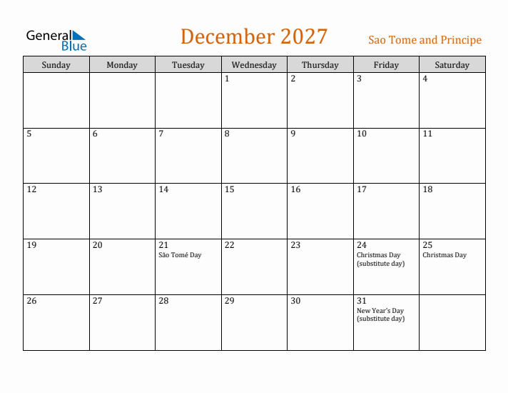 December 2027 Holiday Calendar with Sunday Start