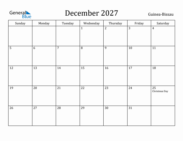 December 2027 Calendar Guinea-Bissau
