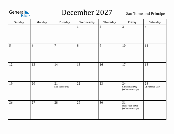 December 2027 Calendar Sao Tome and Principe