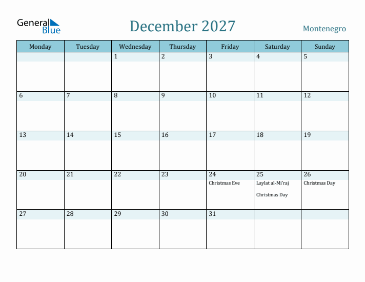 December 2027 Calendar with Holidays