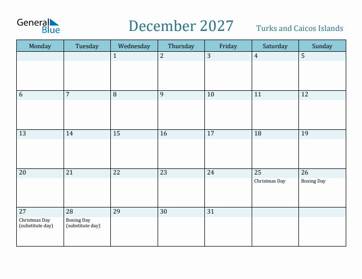 December 2027 Calendar with Holidays