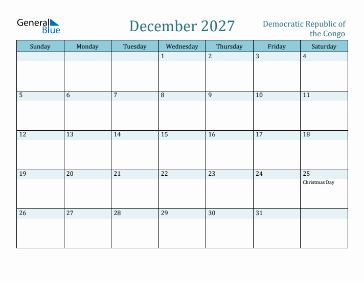 December 2027 Calendar with Holidays