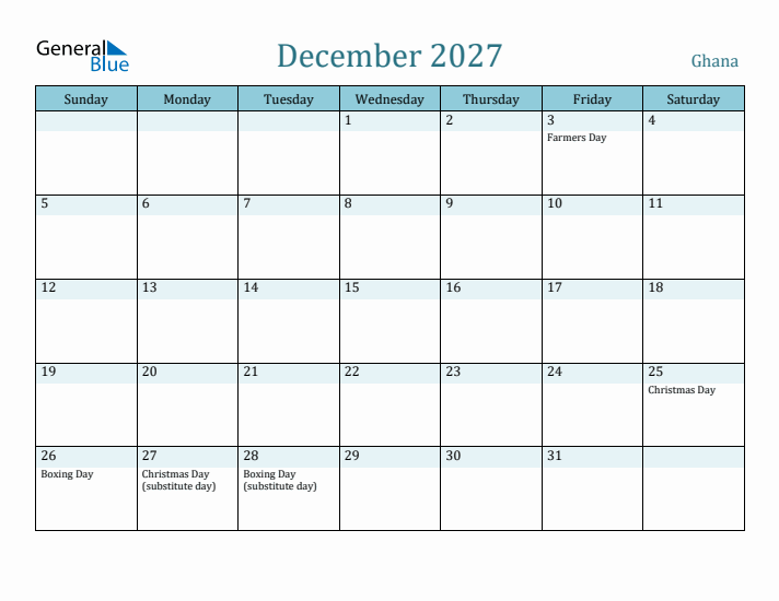 December 2027 Calendar with Holidays