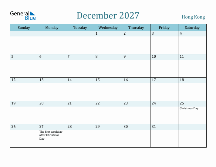 December 2027 Calendar with Holidays