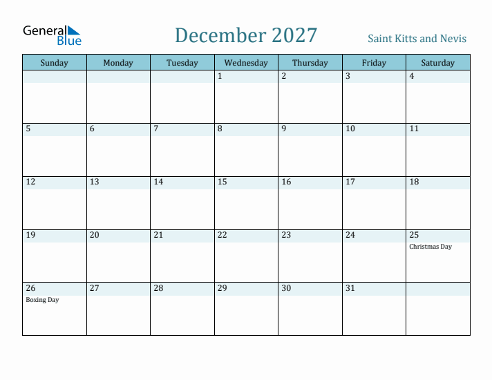 December 2027 Calendar with Holidays