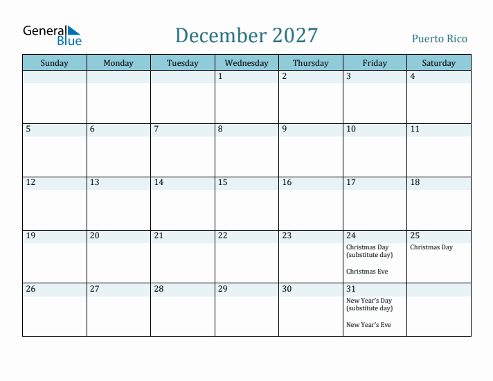 December 2027 Calendar with Holidays