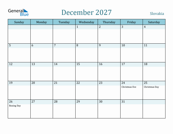 December 2027 Calendar with Holidays