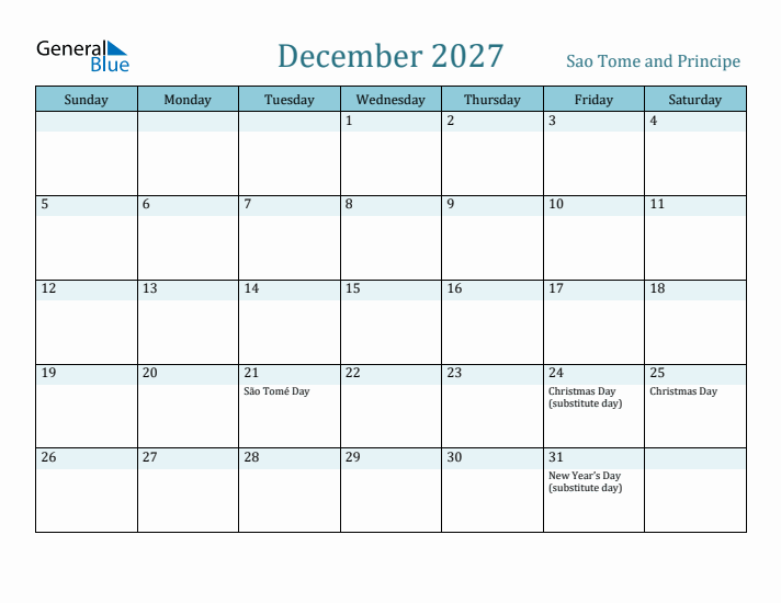 December 2027 Calendar with Holidays