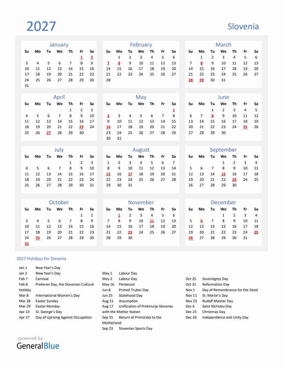 basic-yearly-calendar-with-holidays-in-slovenia-for-2027