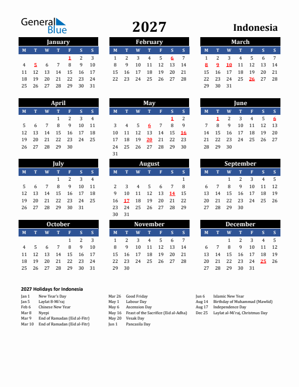 2027 Indonesia Holiday Calendar