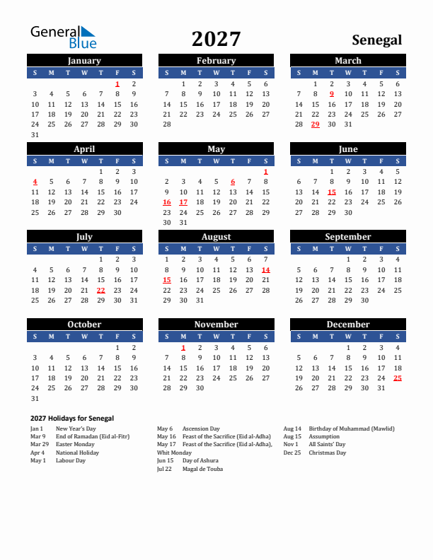 2027 Senegal Holiday Calendar