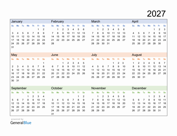 Editable 2027 Calendar
