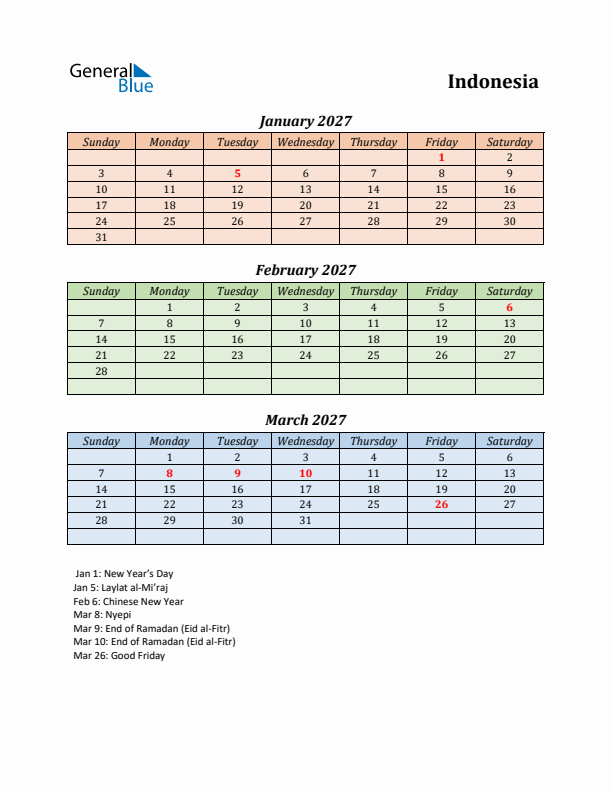 Q1 2027 Holiday Calendar - Indonesia