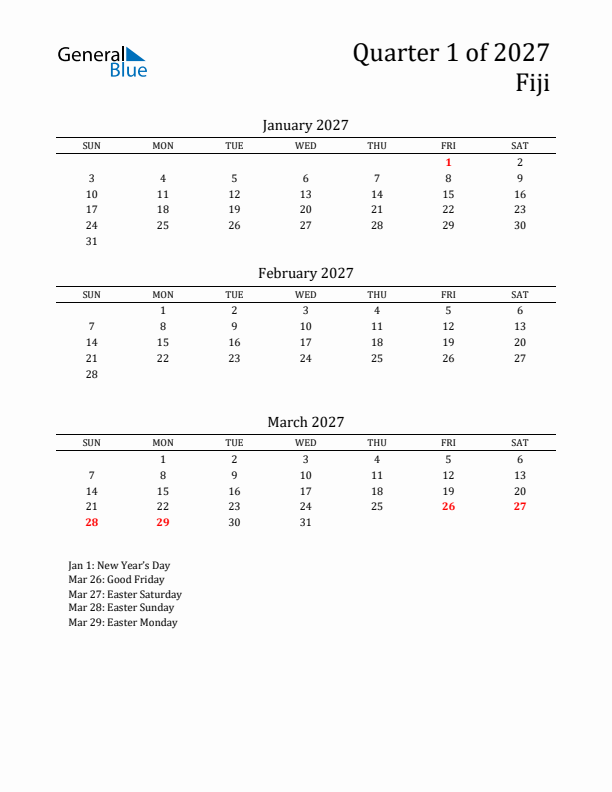 Quarter 1 2027 Fiji Quarterly Calendar