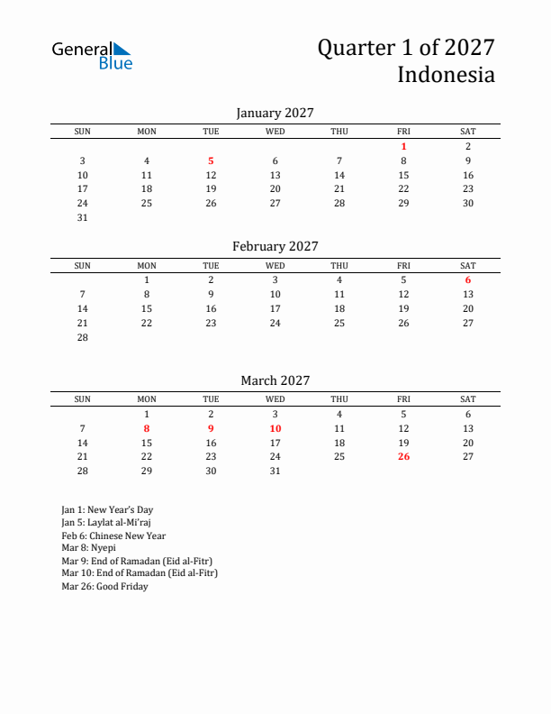 Quarter 1 2027 Indonesia Quarterly Calendar
