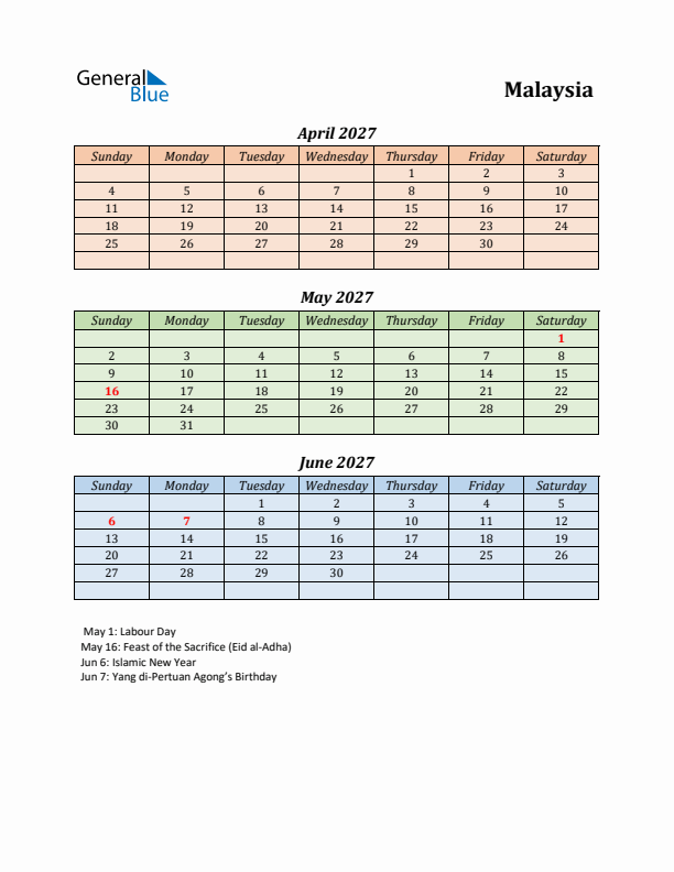 Q2 2027 Holiday Calendar - Malaysia