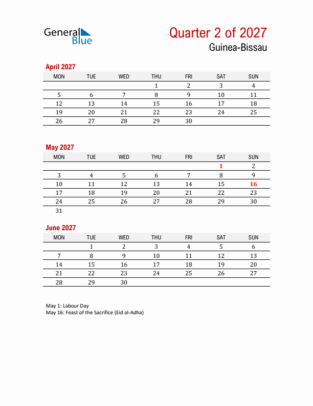 Printable Three Month Calendar with Guinea-Bissau Holidays