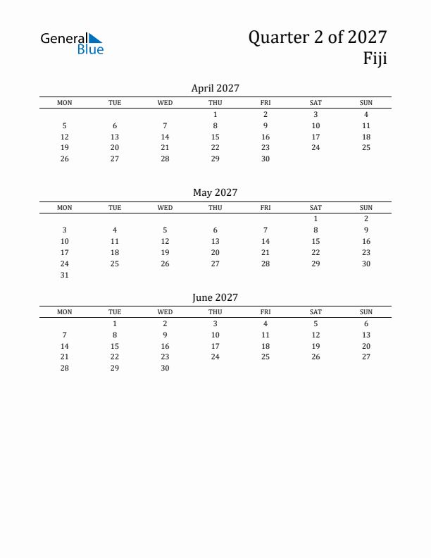 Quarter 2 2027 Fiji Quarterly Calendar