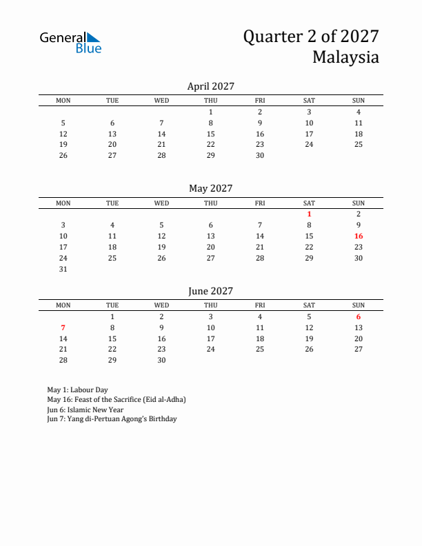 Quarter 2 2027 Malaysia Quarterly Calendar