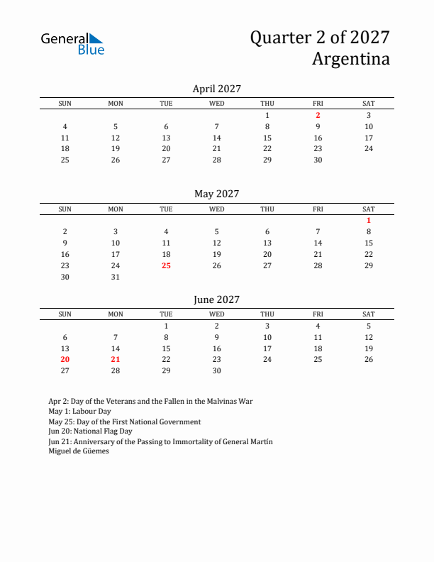 Quarter 2 2027 Argentina Quarterly Calendar