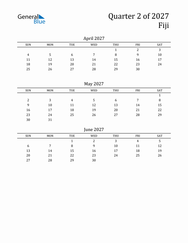 Quarter 2 2027 Fiji Quarterly Calendar