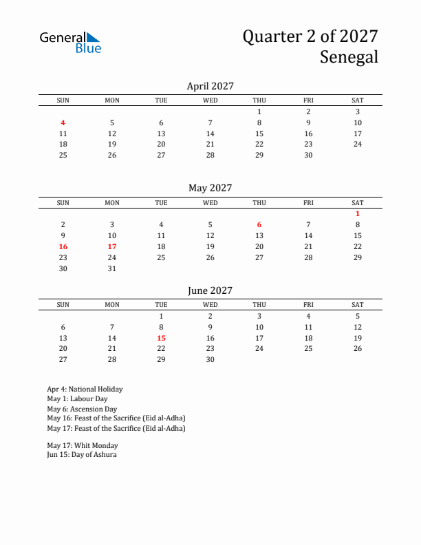 Quarter 2 2027 Senegal Quarterly Calendar