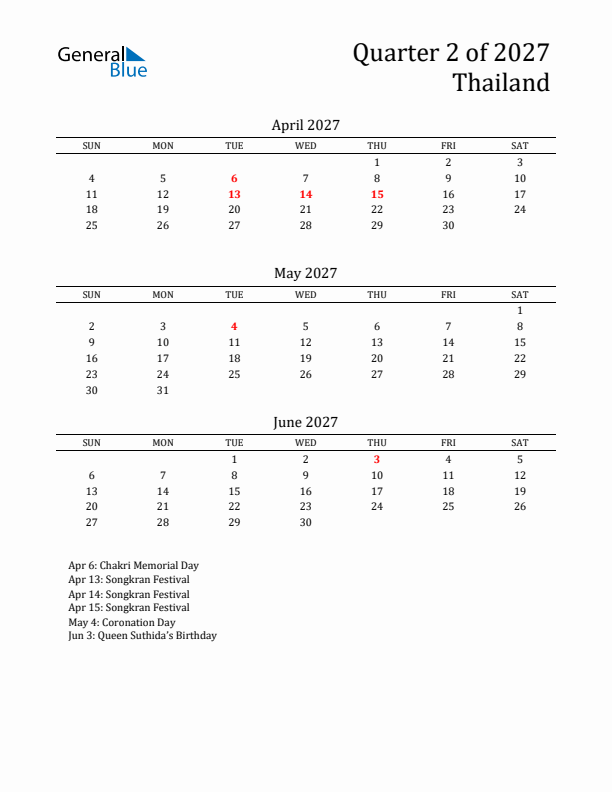 Quarter 2 2027 Thailand Quarterly Calendar