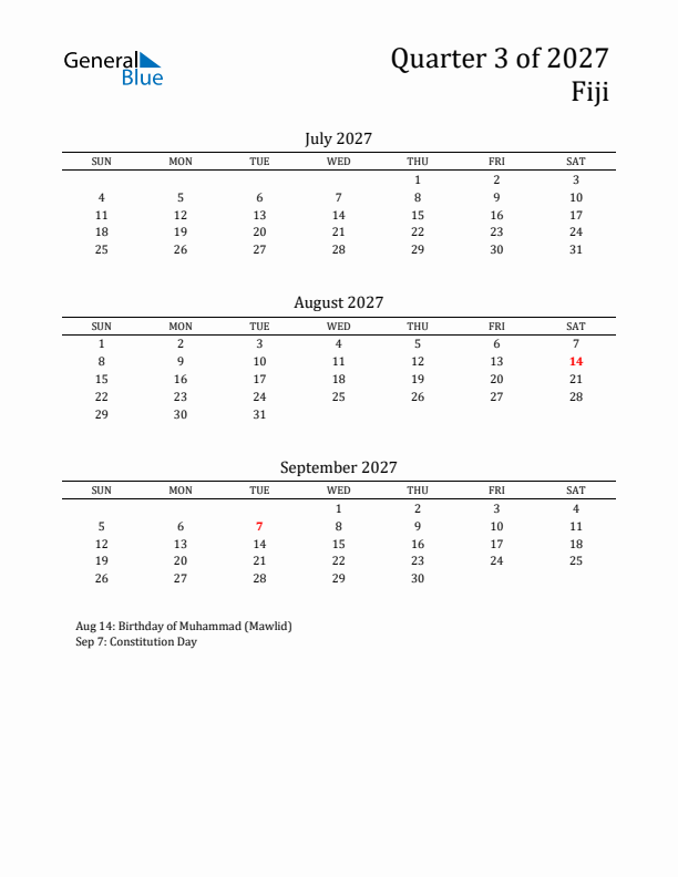 Quarter 3 2027 Fiji Quarterly Calendar