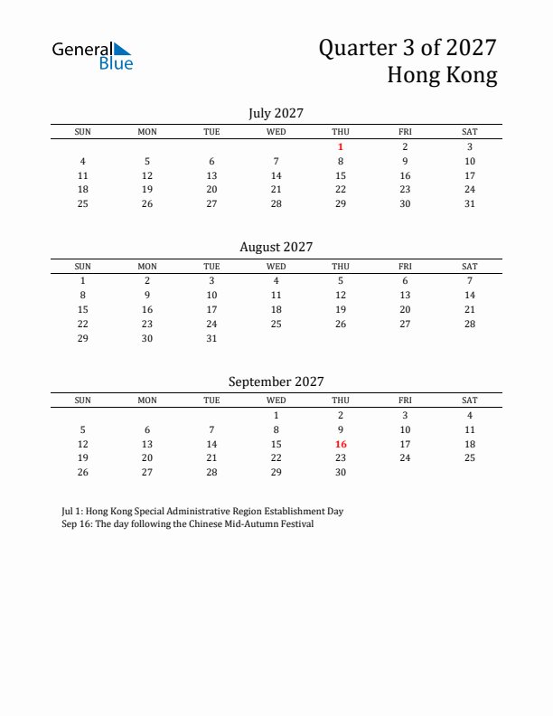 Quarter 3 2027 Hong Kong Quarterly Calendar