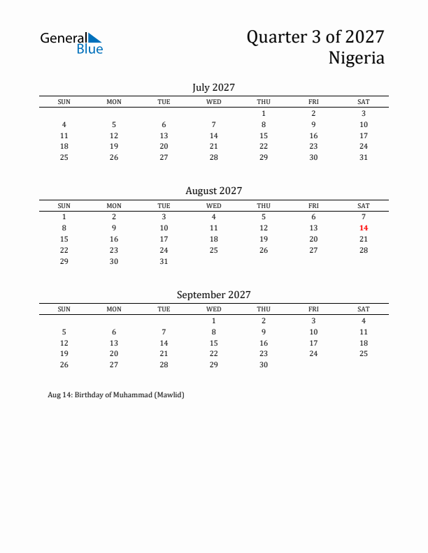 Quarter 3 2027 Nigeria Quarterly Calendar
