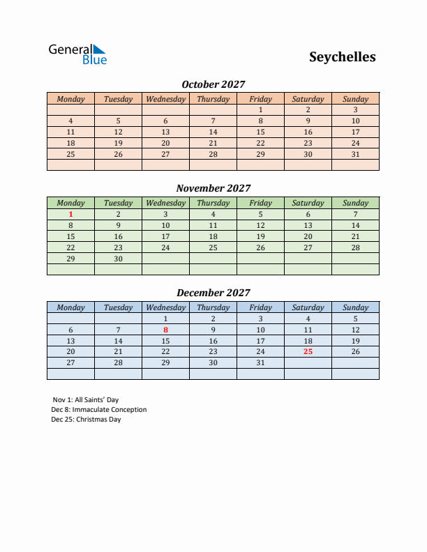 Q4 2027 Holiday Calendar - Seychelles