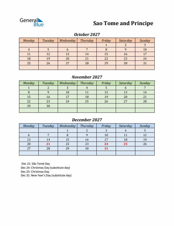 Q4 2027 Holiday Calendar - Sao Tome and Principe