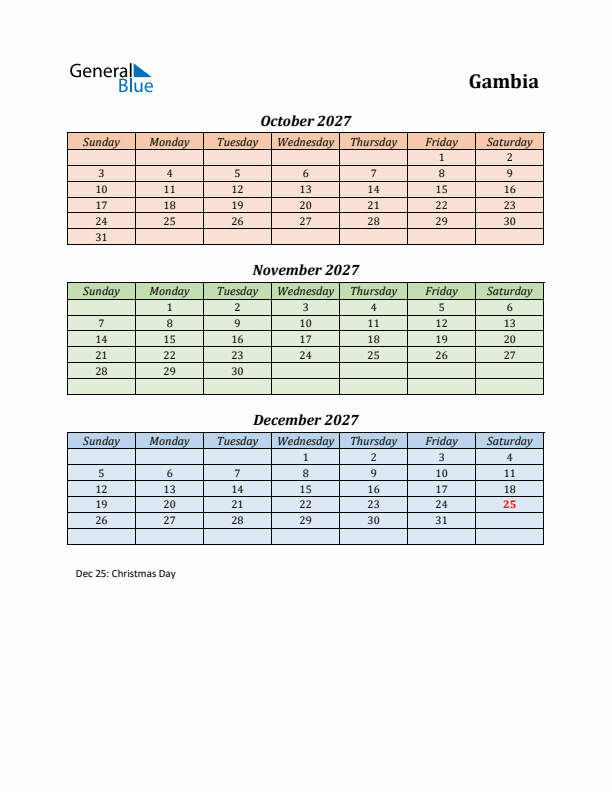 Q4 2027 Holiday Calendar - Gambia