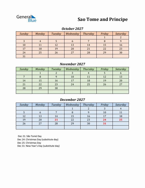 Q4 2027 Holiday Calendar - Sao Tome and Principe